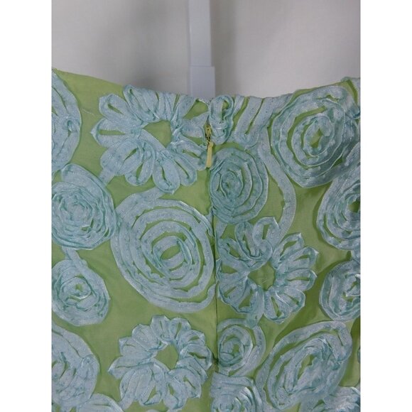 Chetta B Skirt Womens 10 Green Floral Applique Maxi A-Line Side Zip Embroidered - Picture 6 of 10